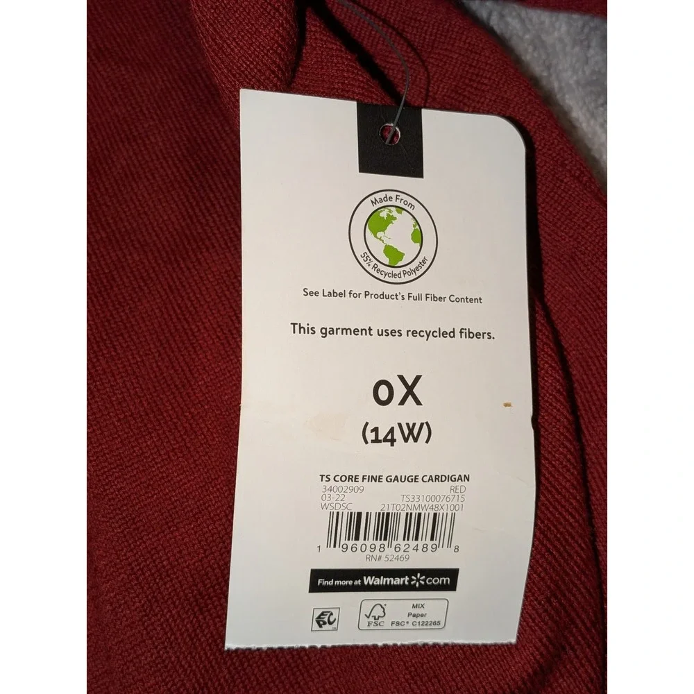 Terra & Sky Womens 0X 14 Red Open Front Cardigan Sweater Long Sleeve Pockets NWT